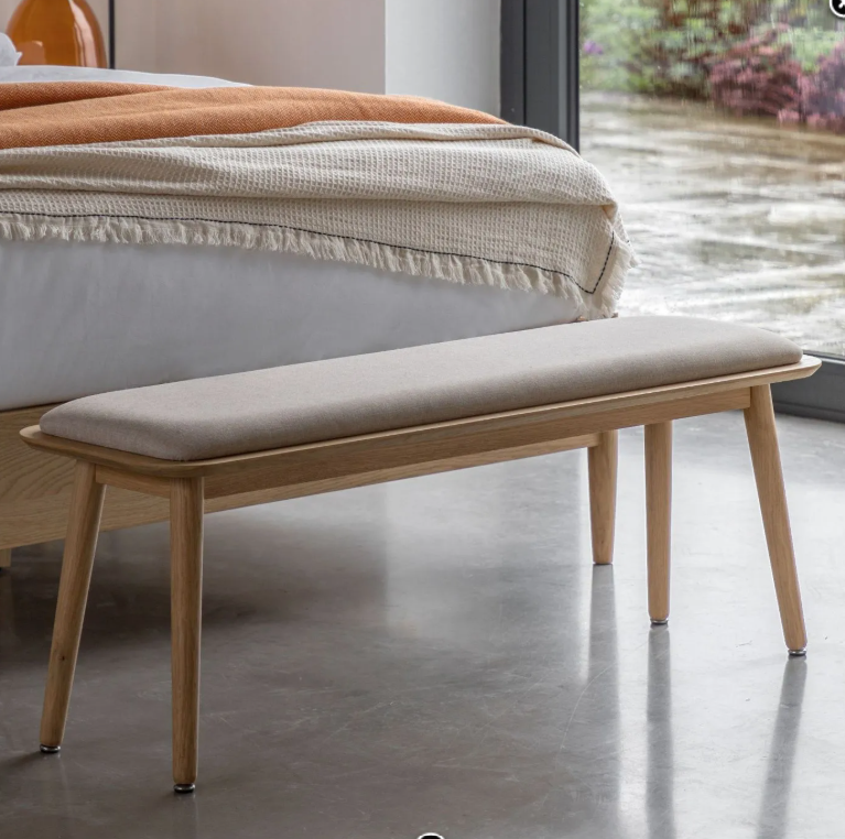 Oak and Linen Seat Bench / Dining bench, hallway bench, end of bed bench