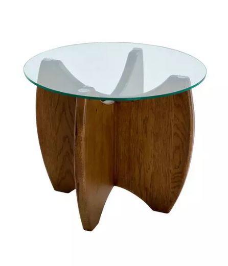 Round Side Table Solid Dark Oak wood and Glass Top