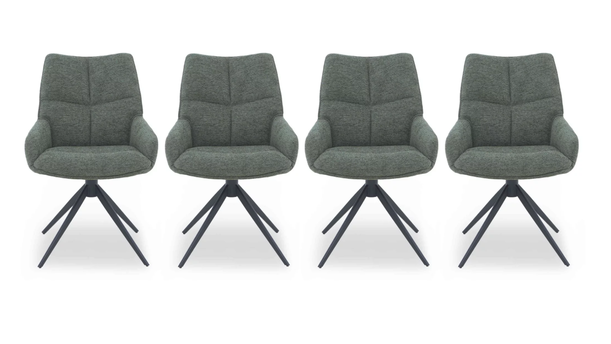 Set of 4 swivel dining chairs / Forest Green and black metal