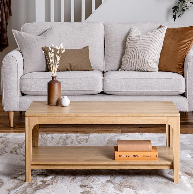 Solid Oak Coffee Table with Storage Shelf