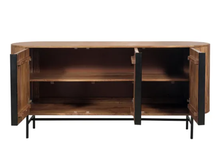 Large Solid Mango Wood Sideboard with 3 doors / Oval Shaped, Grooved Ribbed Wood