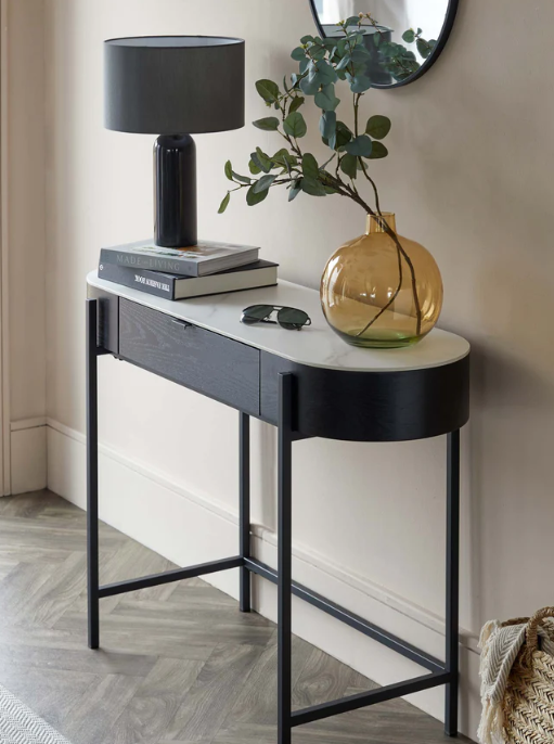 Black Console Dressing Table with White Ceramic Marble Top