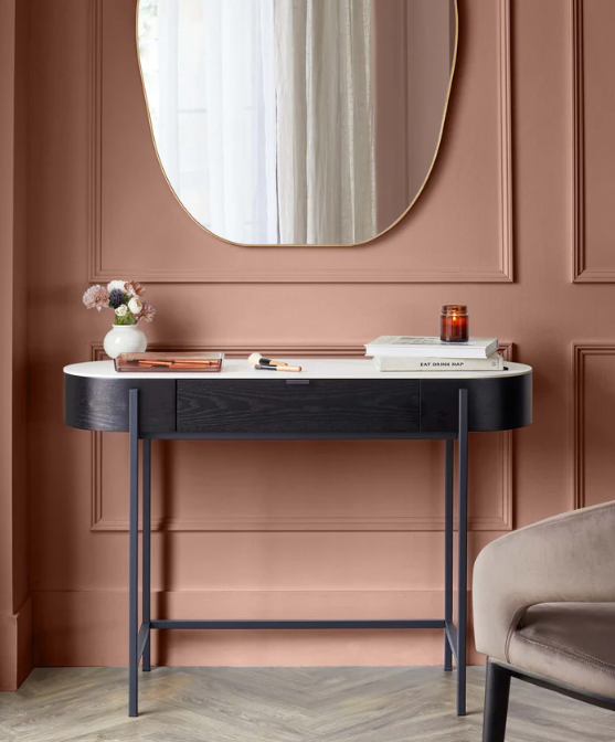 Black Console Dressing Table with White Ceramic Marble Top