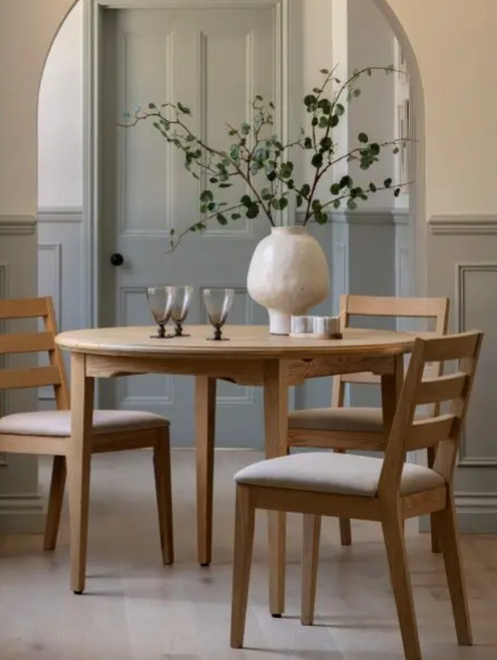 Light Oak Round Extending Dining Table 110cm