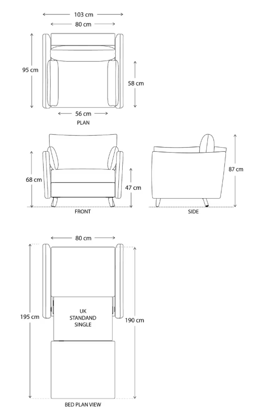 1 Seater Single Sofa Bed / Armchair Bed / Beige Sand Cord / Swyft Model 08