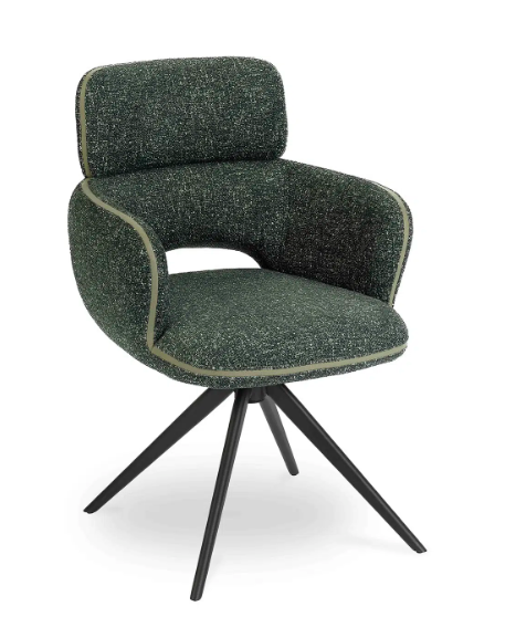 Set of 6 Large Swivel Dining Chairs / Mix of Black, Green and Orange / Mustard Yellow
