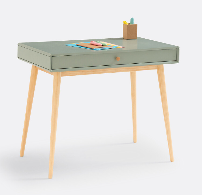 Light Green Desk with Drawers and Wood Legs