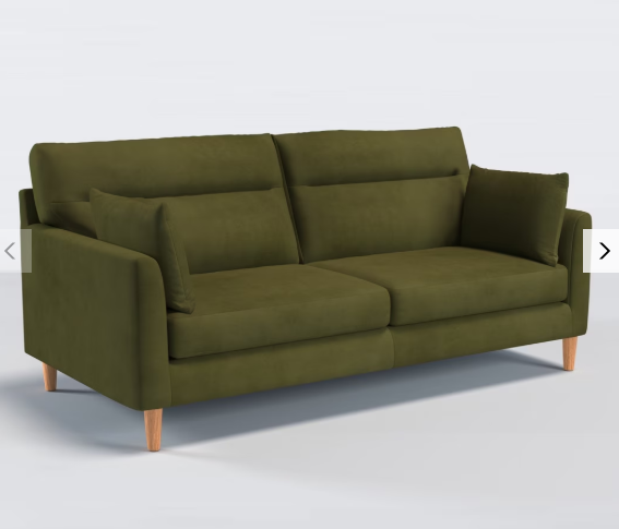 3 Seater Olive Green Velvet Sofa / Easy Clean