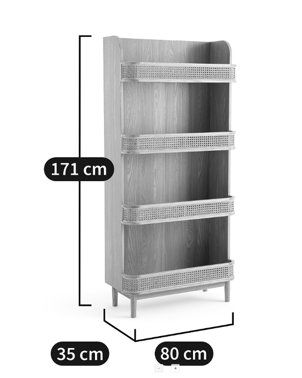 High Oak and Rattan Bookcase / Shelving Unit