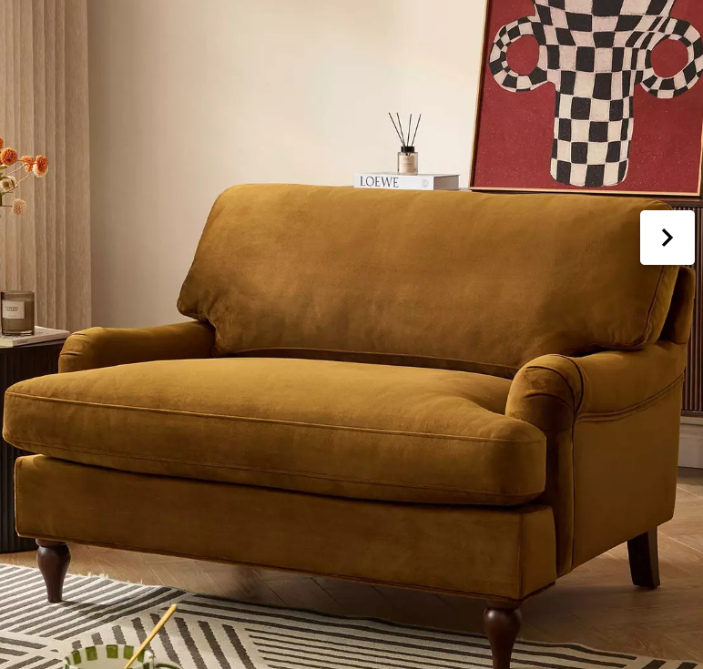 Mustard / Muted Gold Velvet Loveseat / Cuddle Chair