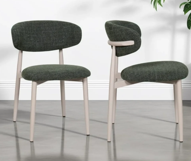Forest Green  Upholstered Open Back Dining Chairs, Set of 2