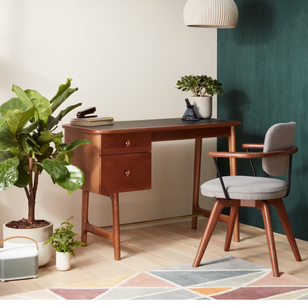 Swivel Office Chair Grey and Solid Wood