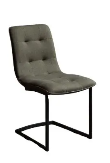Set of 2 Dining Chairs - Green Khaki Fabric and Black Metal Frame