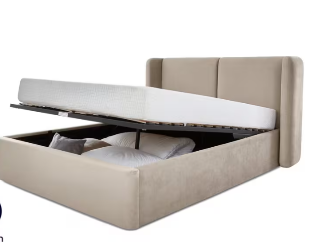 Mink Velvet Double Ottoman Storage Bed - Winged Headboard