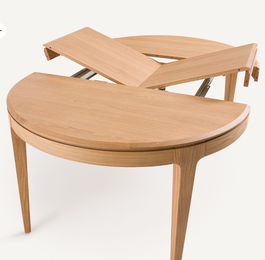 Round Extendable Oak Dining Table - Seats 4 to 8