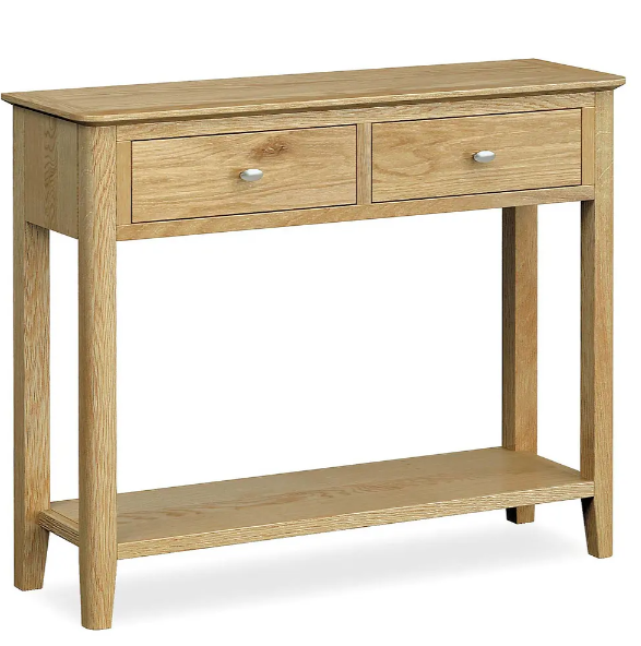 Oak Console Table with 2 Drawers and Shelf - 100cm