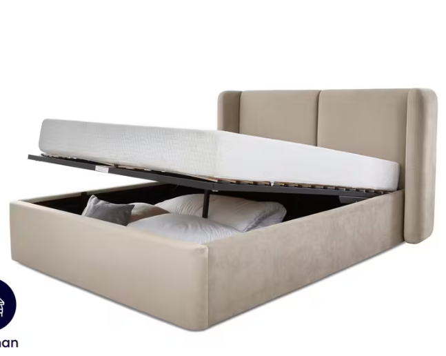 Velvet Double Ottoman Storage Bed Frame Mink Grey | DFS Florrie