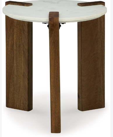 Round Marble Top Side Table, Solid Dark Mango Wood | Small Coffee Table