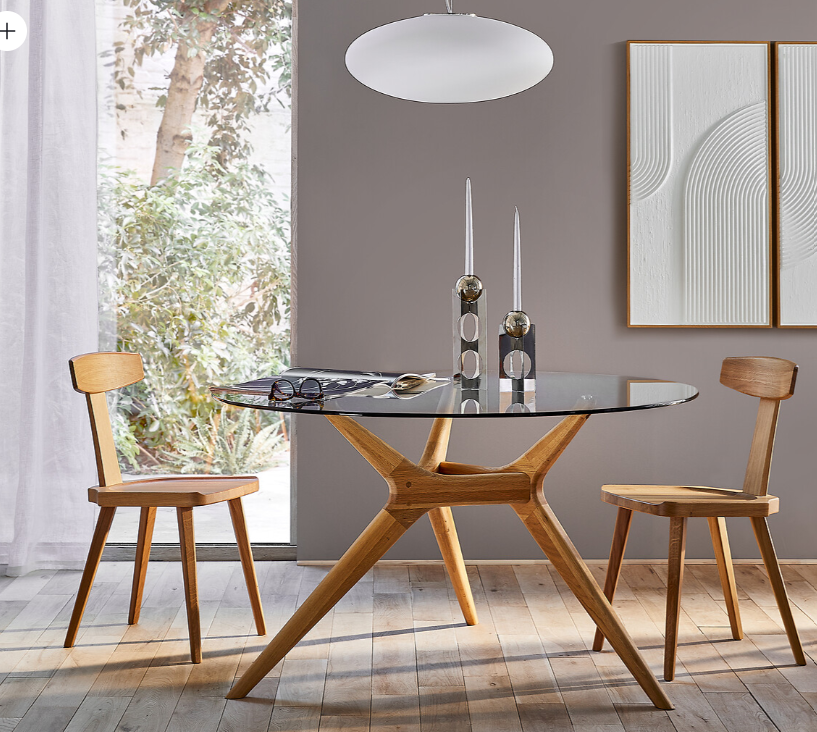 Round Glass Top Dining Table, Solid Oak Base | AM.PM La Redoute Marcielo