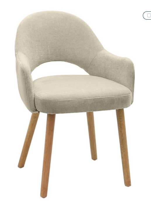 Beige Chenille Dining Chairs with Arms and Oak Legs, Set of 2