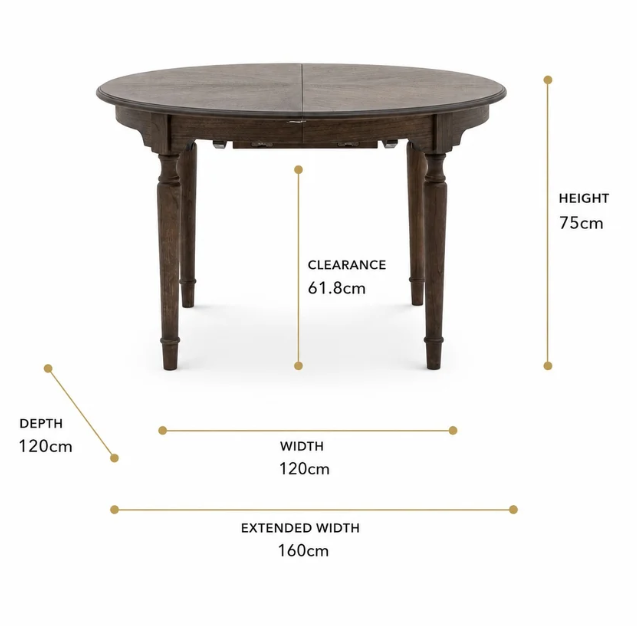Round Extending Dining Table with Marquetry Top and Turned Legs, Dark Coffee | Madison