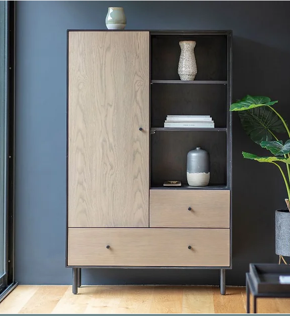 Black and Washed Oak Display Shelving Unit with drawers / Bookcase / RRP £1125