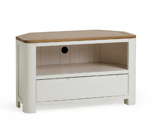 Corner TV Unit Chalk White and Oak / Oak Furniture Land Hove RRP £399