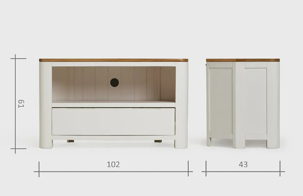 Corner TV Unit Chalk White and Oak / Oak Furniture Land Hove RRP £399