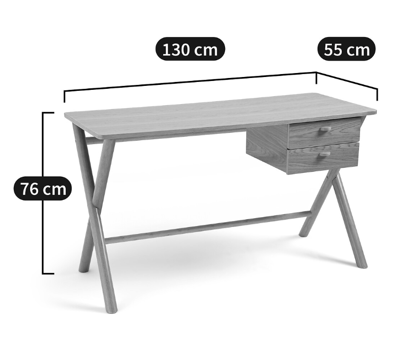 Large Oak Desk with crossed legs and drawers