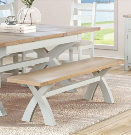 Large Solid Wood Dining Bench - Oak and Light Grey