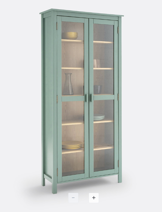 Green Eucalyptus and wood Tall cabinet with glass doors / Alvina Solid Pine Dresser Cabinet