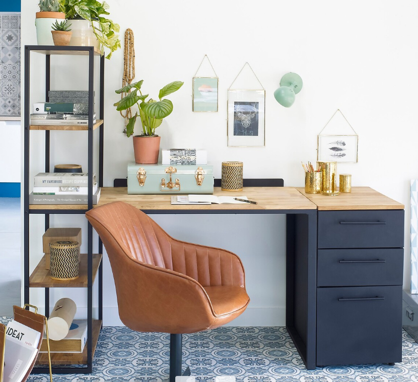Black Metal and Oak Top Filling Cabinet / Home Office storage / La Redoute Hiba 3-Drawer Desk Unit