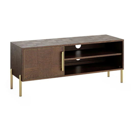 Small Dark wood TV stand with gold details
