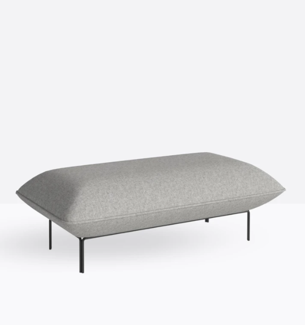 Light Grey Wool and Black Metal Footstool Cloud