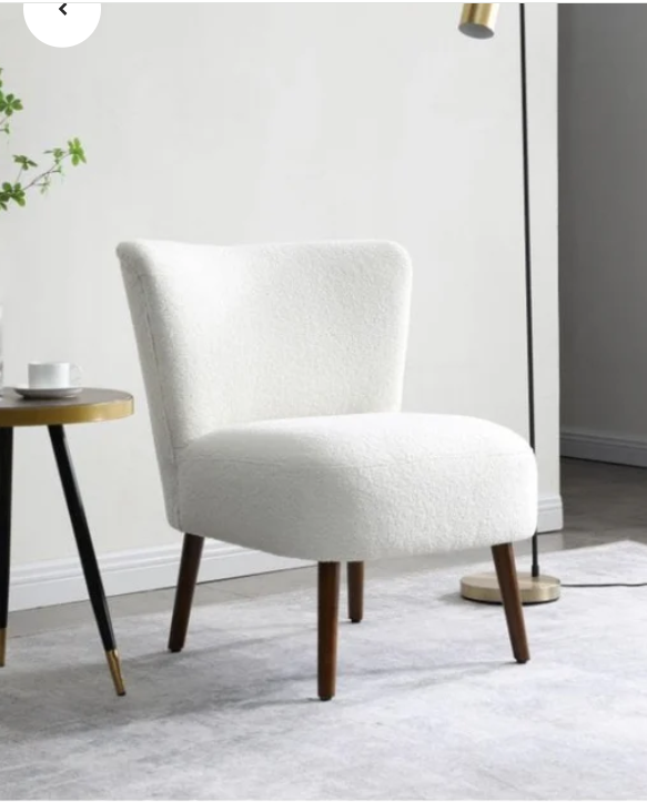 White Boucle chair with dark wood legs