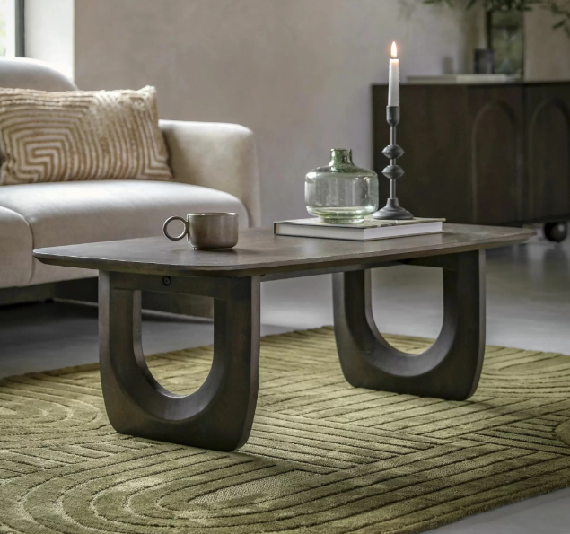 Solid Mango Wood Coffee Table with curved legs