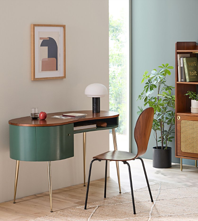 Vintage Style Walnut and Green Desk Organic Shape