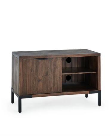 Small Solid Dark Wood and Black Metal TV Stand