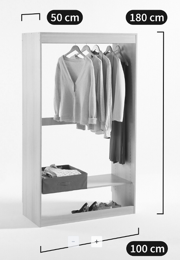 Oak Open Wardrobe Modul with hanging Rail and Shelf