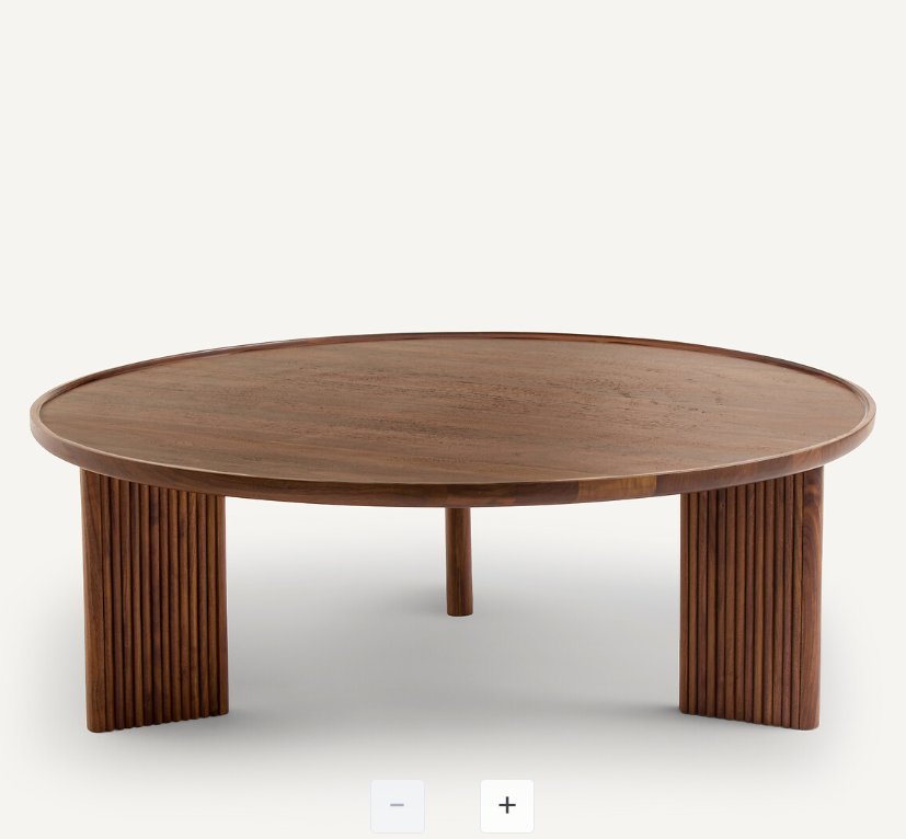 Large Round Solid Walnut Coffee Table / Tray top and ridge legs