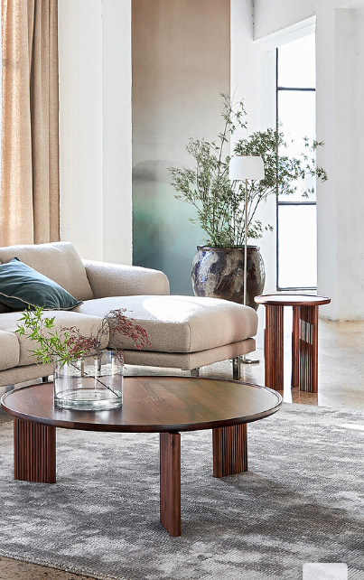 Large Round Solid Walnut Coffee Table / Tray top and ridge legs