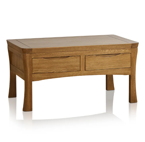 Rustic Solid Oak Coffee Table with Storage 4 Drawers