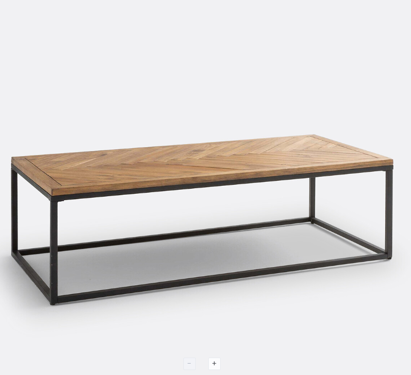 Coffee Table Herringbone Parquet, Solid Pine and Metal