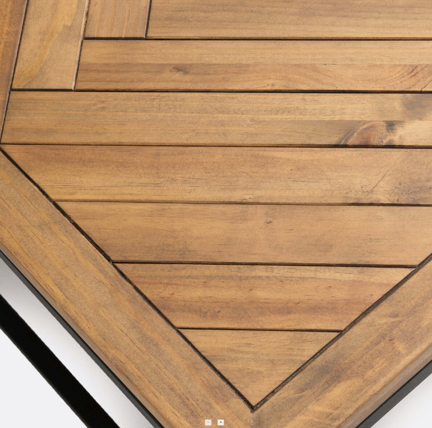 Coffee Table Herringbone Parquet, Solid Pine and Metal