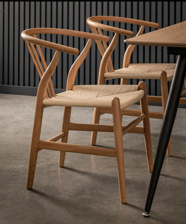 Set of 2 Whitney Natural Elm Wishbone Back Dining Chairs with Woven Seat