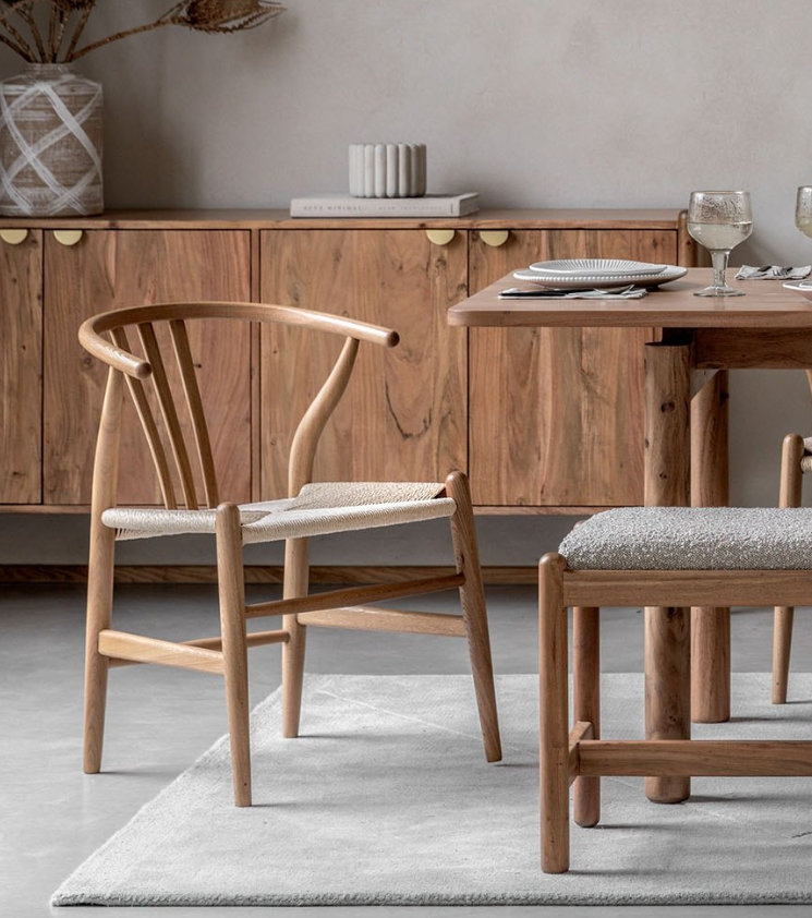 Set of 2 Whitney Natural Elm Wishbone Back Dining Chairs with Woven Seat