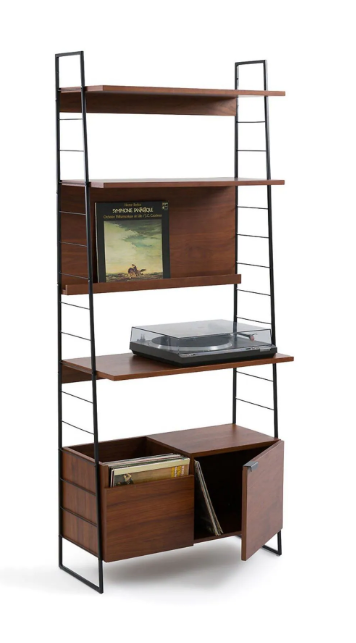 Walnut and Metal Shelving unit with doors and shelves | Vinyl record storage