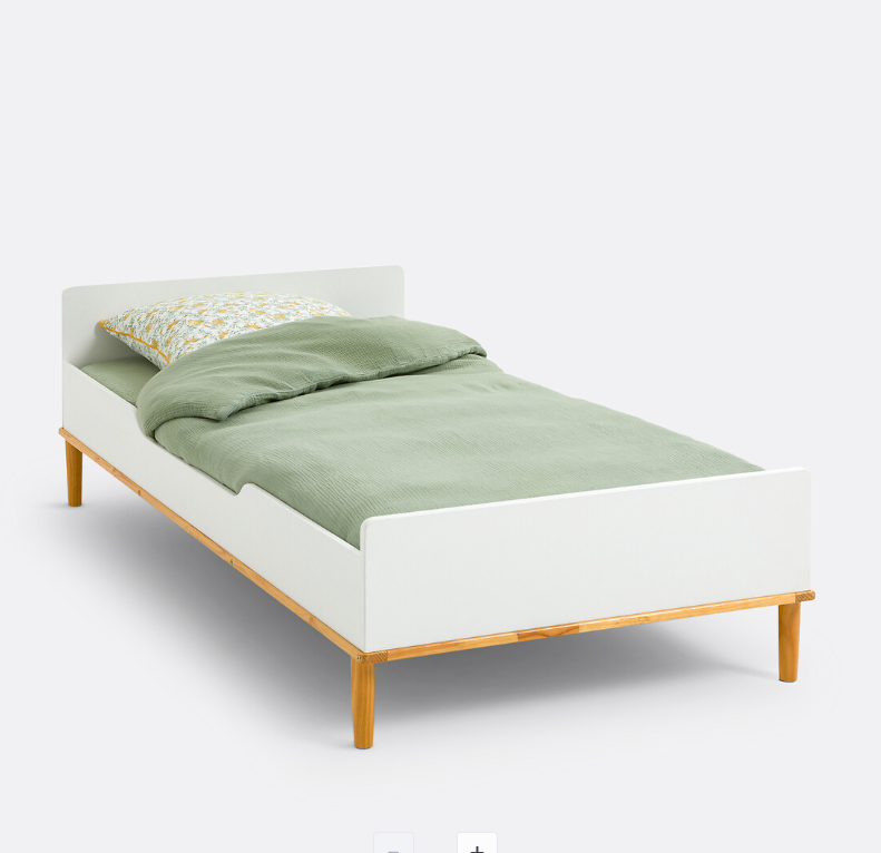 Single White and Wood Bed with Mattress