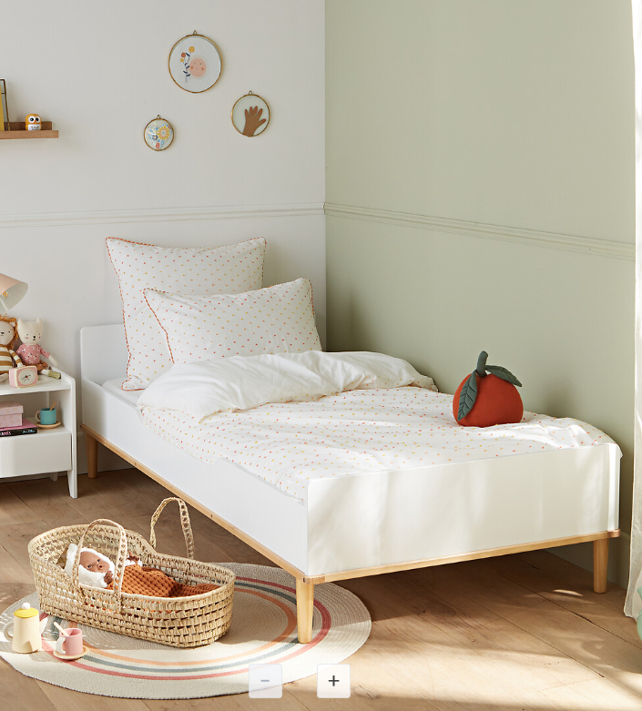 Single White and Wood Bed with Mattress