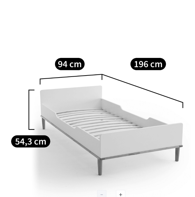 Single White and Wood Bed with Mattress
